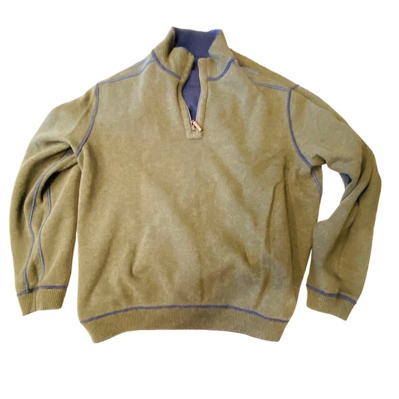 Tommy Bahama Flip Shore Reversible 1/4 Zip Pullover Sweater Men's XL Navy Olive - Picture 3 of 10